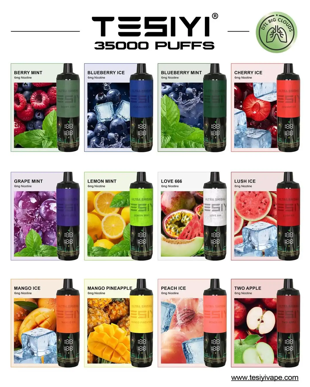 TESIVI-ULTRA-SHISHA-12种口味-风味展示-完整列表